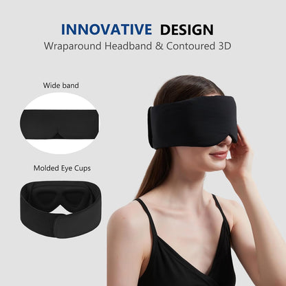 ALASKA BEAR Sleep Mask for Side Sleepers Patented Design, Cup-Shaped and Extra-Soft, 100 Blackout Eye Mask Shades Cover for Men and Women Home or Travel, Machine Washable, Black