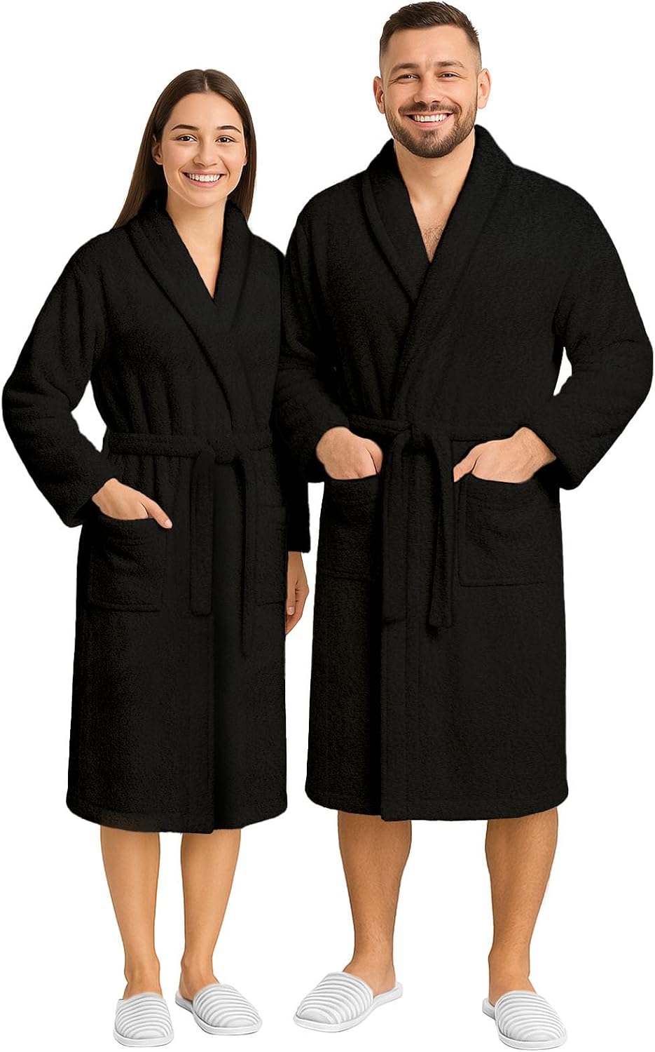 Pearl Linens Cotton Terry Shawl Collar Bathrobe - Soft, Lightweight & Absorbent Unisex Spa Robe for Women & Men - 1 Piece