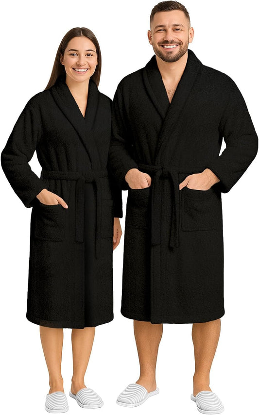 Pearl Linens Cotton Terry Shawl Collar Bathrobe - Soft, Lightweight & Absorbent Unisex Spa Robe for Women & Men - 1 Piece