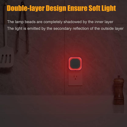 YUNLEX 2 Pack Amber Night Light, Dusk to Dawn Sensor, Warm Glare-Free Reflected Glow, 3-Level Dimmer, Auto On/Off, Plug-in LED Nightlight for Bedroom, Kids, Bathroom, Sleep, Baby Nursery, Toddler