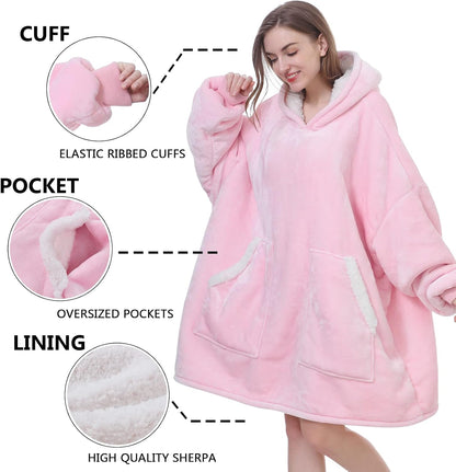 Kipswiza Wearable Blanket Hoodie Gifts for Women and Men, Oversized Cozy Warm Flannel Sherpa Hooded Blankets Sweatshirt with Giant Pockets for Adult and Teens, Dark Gray