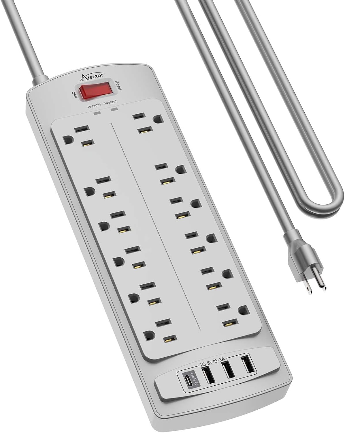 ALESTOR 6 Ft Surge Protector Power Strip with 12 Outlets and 4 USB Ports
