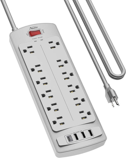 ALESTOR 6 Ft Surge Protector Power Strip with 12 Outlets and 4 USB Ports