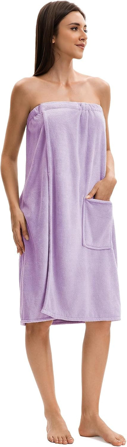 Towel Wrap For Women After Shower，Plush Bath Robe Female，Sauna Spa Wrap Around Towels With Pockets
