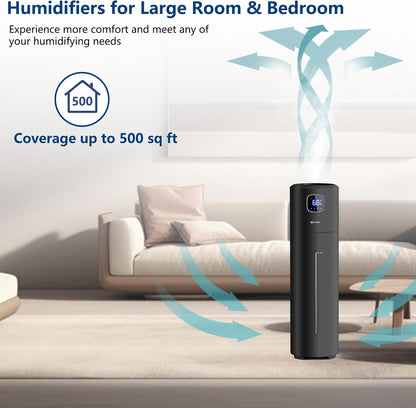 Akeshan Large Humidifiers for Bedroom, 9L/2.5Gal Ultrasonic Cool Mist Humidifier, Top Fill Easy Clean with 350ML/H Large Mist Speed, Quiet, Suitable for Kids Room Plant Yoga Office Study Room Living