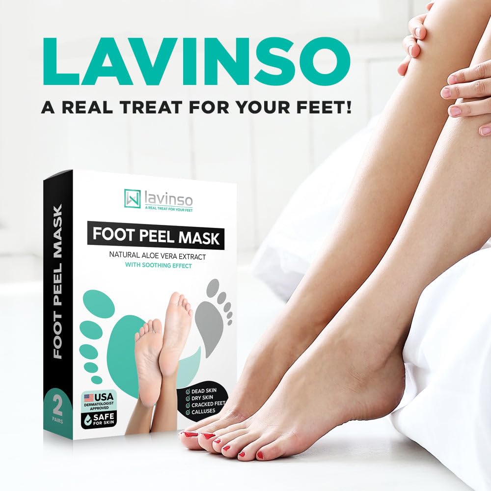 Lavinso Foot Peel Mask for Dry Cracked Feet – 2 Pack Peeling Mask Removes Dead Skin and Calluses - Exfoliating for Soft Baby Feet, Original Scent