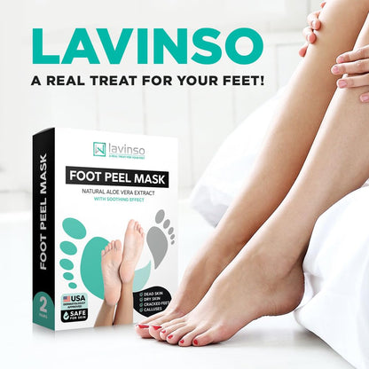 Lavinso Foot Peel Mask for Dry Cracked Feet – 2 Pack Peeling Mask Removes Dead Skin and Calluses - Exfoliating for Soft Baby Feet, Original Scent