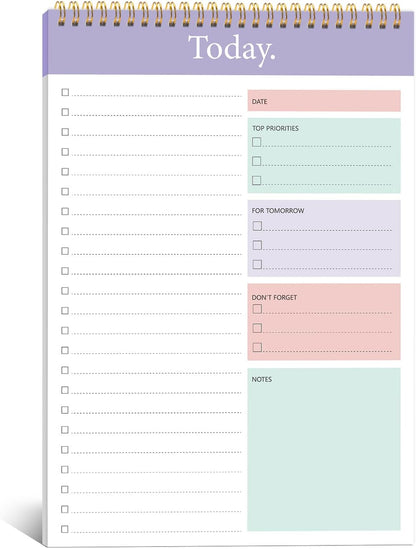 To Do List Notepad - Daily Planner Notepad 104 Pages Task Planner, 6.7" x 9.8" Double Sided Spiral Notebook with Checklist Productivity Planning Pad for Work Office Home-Pink