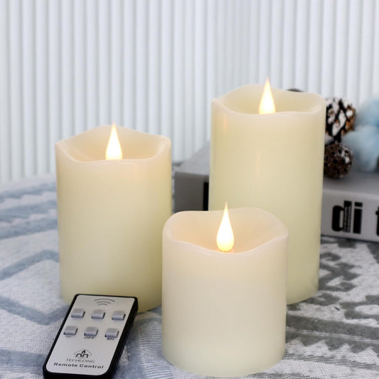 TECHLONG Flameless Candles Battery Operated with Timer, 3D Moving Flame Flickering, Last 600+ Hours Battery Candles, 3" x 3" Ivory Real Wax Electric LED Candle for Wedding Party Decorations