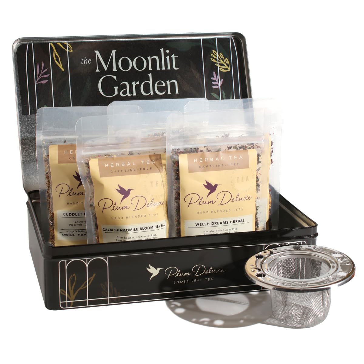 Loose Leaf Tea Sampler – 5 Caffeinated Blends Including Creme Brulee Earl Grey, Peach Oolong, Citrus Mint, Pecan and Floral Black – 75 to 100 Cups – Handcrafted in USA – Plum Deluxe