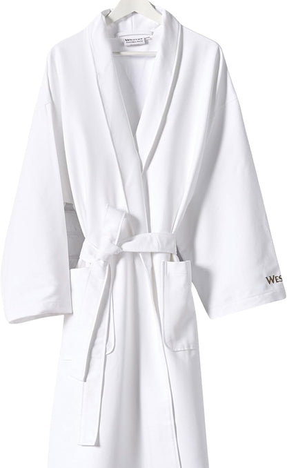 Westin Spa Robe - Soft, Absorbent Microfiber Robe - White Lightweight Hotel Bathrobe - One Size