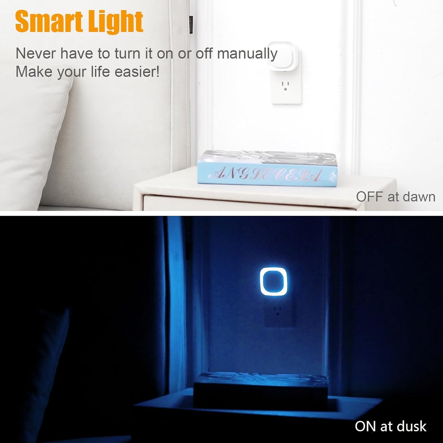 YUNLEX 2 Pack Amber Night Light, Dusk to Dawn Sensor, Warm Glare-Free Reflected Glow, 3-Level Dimmer, Auto On/Off, Plug-in LED Nightlight for Bedroom, Kids, Bathroom, Sleep, Baby Nursery, Toddler