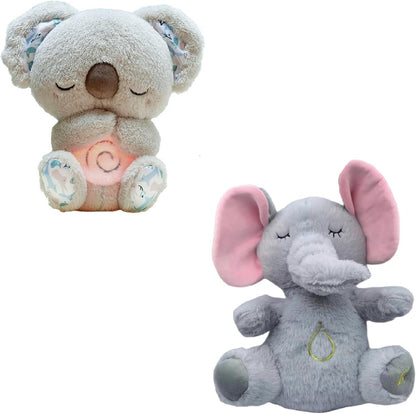 QFCST Relief Koala Breathing Stuffed Toy, Anxiety Relief Plush Breathing Animal, Sleeping Koala Plush Breathing with Musical Lights & Rhythmic Breathing Motion