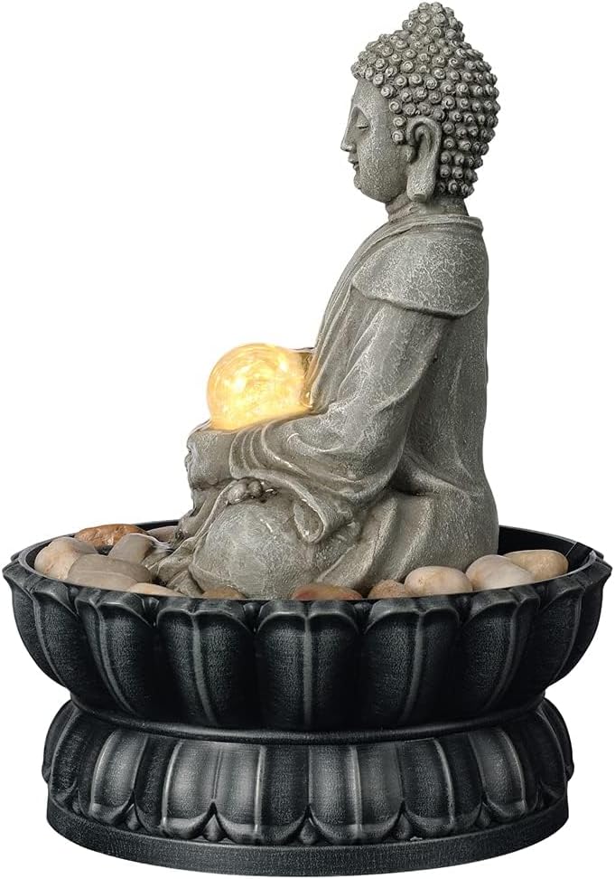 Kalona Indoor Tabletop Water Fountain – 3-Tier Resin Waterfall with LED Lights, Mini Bonsai Planter & Cascading Water Flow – Soothing Desk Fountain for Home, Office, Meditation Decor(22024)