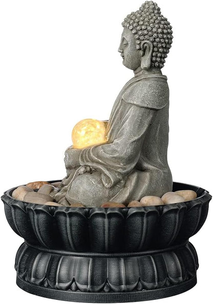 Kalona Indoor Tabletop Water Fountain – 3-Tier Resin Waterfall with LED Lights, Mini Bonsai Planter & Cascading Water Flow – Soothing Desk Fountain for Home, Office, Meditation Decor(22024)