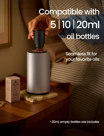 Waterless Essential Oil Diffuser, Rechargeable Scent Diffusers with 3 Mist Levels & Timers, Portable Aromatherapy Diffuser for Home Car Room Studio Office, Black Metal