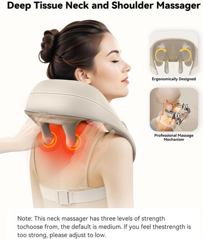 Snailax Neck Massager for Pain Relief Deep Tissue, Neck Massage with Heat, Cordless Massager for Back and Shoulder Pain, Deep Kneading Back Massager, Gift for Mom Dad