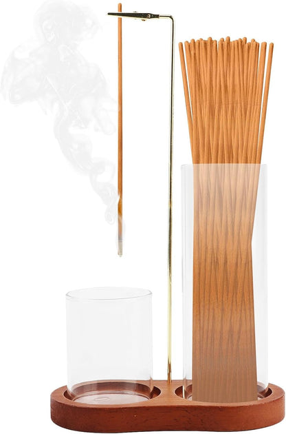 2 in 1 Glass Incense Holder, Incense Sticks Burner Holder with Storage
