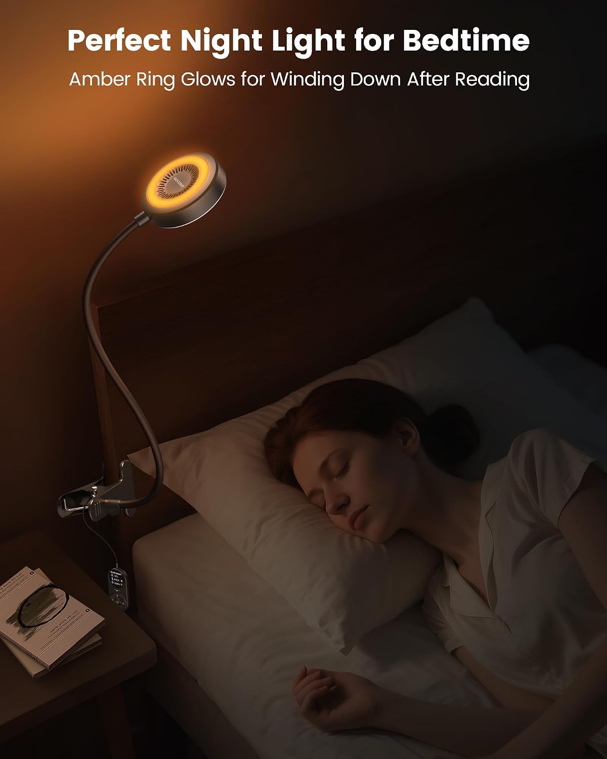 Glocusent 72 LED Clip on Reading Light with Remote, Amber Book Light