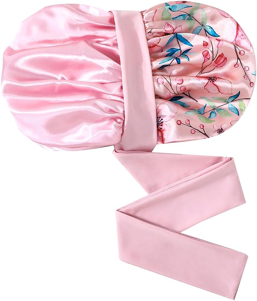 GDTOGRT Satin Silk Bonnet for Sleeping Women - Double Layer Sleep Hair Bonnets Caps for Curly Braid Hair with Tie Band