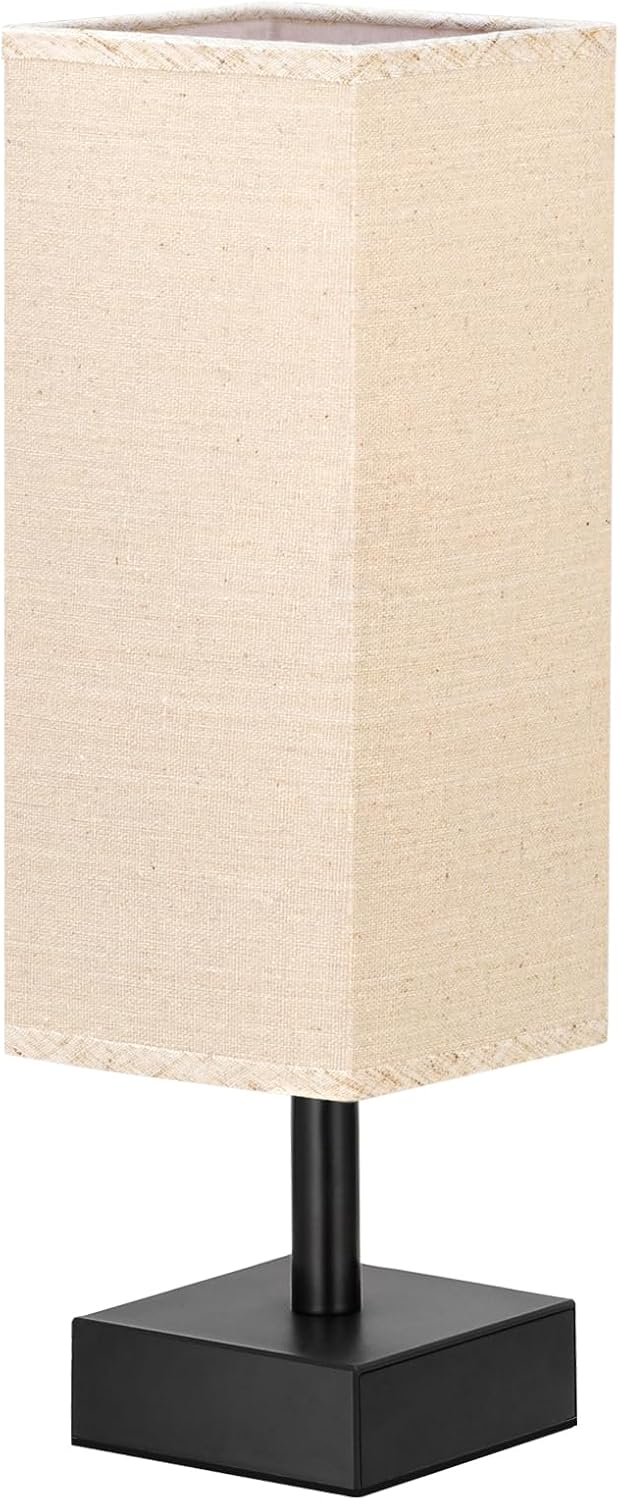 aooshine Small Table Lamp for Bedroom - Bedside Lamps for Nightstand, Minimalist Night Stand Light Lamp with Square Fabric Shade, Desk Reading Lamp for Kids Room Living Room Office Dorm