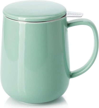 Sweese 20 OZ Porcelain Tea Mug with Infuser and Lid, Loose Leaf Tea Cup, Gifts for Tea Lover - Mint Green