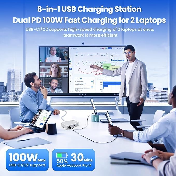 USB C Charger 200W USB C Charger Block,Upgraded GaN III 8-Port Fast Charging Station Hub,PD 65W Laptop Charging Adapter Compatible with MacBook Pro/Air,DELL,Steam Deck,iPhone 16/15/14,Galaxy S23/22