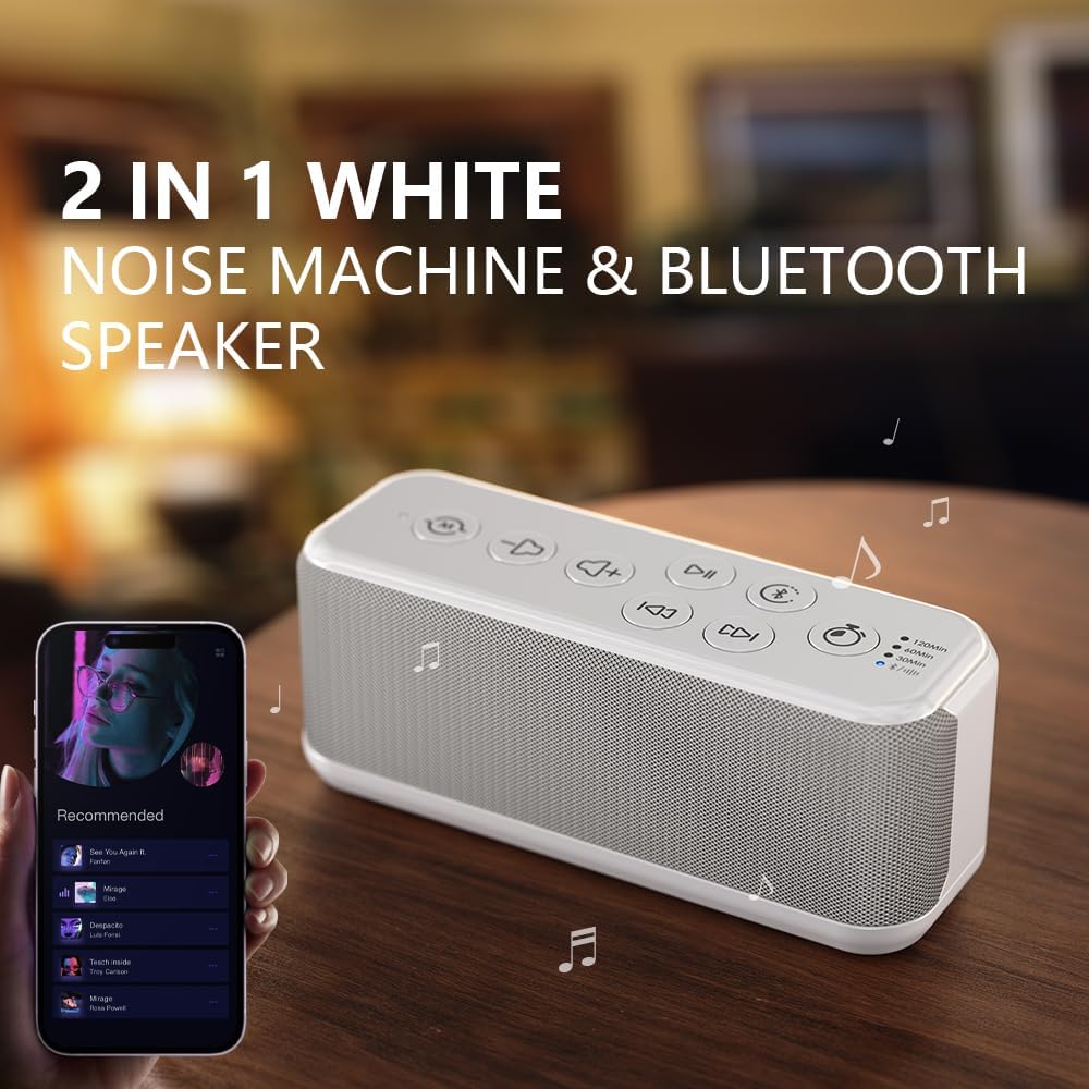 OnLyee White Noise Machine for Office Privacy, USB Rechargeable Sound Machine with 42 Non-Looping Sounds, Auto-Off Timer for Focus, Sleep and Travel