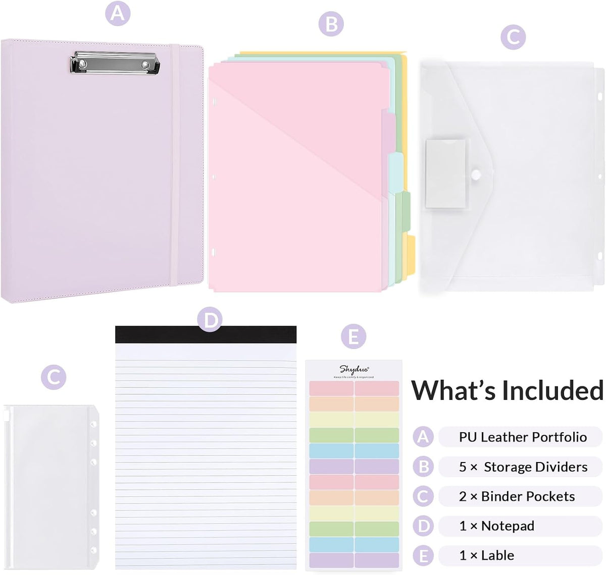 SKYDUE 3 Ring Binder with Clipboard, 13.2" × 10.2" Faux Leather 1 Inch Binder Organizer with 5 Pocket Dividers, Notepad, Labels & 2 Storage Pockets for Teachers, Students, Nurses & Office Work