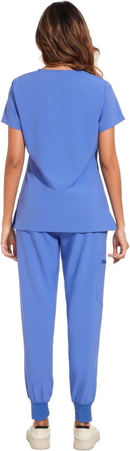 COZYFIT Scrubs for Women Set - Stretch V-Neck Scrub Top & Jogger Pant with 8 Pockets COZY SCRUBS - Colors D