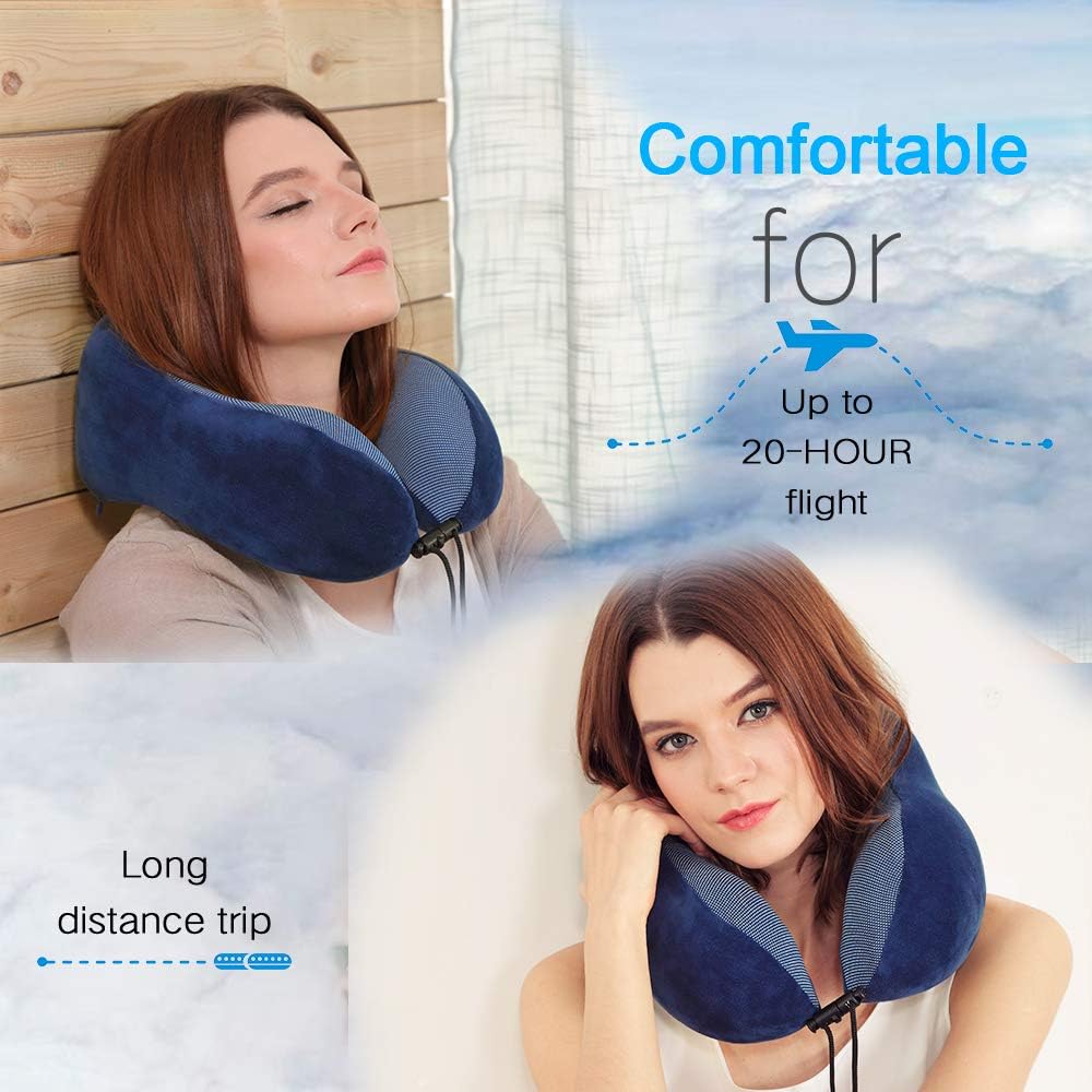 TALLGO Travel Pillow, Best Memory Foam Neck Pillow Head Support Soft Pillow for Sleeping Rest, Airplane Car & Home Use (Black)
