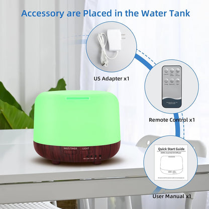 SPLITSKY Aromatherapy Essential Oil Home Diffuser with Remote Control, 300ML Large Room Cool Mist Air Humidifier, 8 Hours Quiet Operation, Timer, 7 Colors LED Night Night，Suitable Home,Yoga.