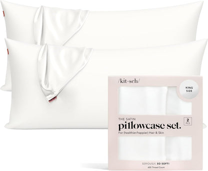 Kitsch Satin Pillowcase with Zipper for Hair & Skin - Softer Than Silk Pillow Cases, Smooth Cooling Satin Pillow Case, Wrinkle-Free, Machine Washable - Pillow Cases Standard Size (19x26) - Blush