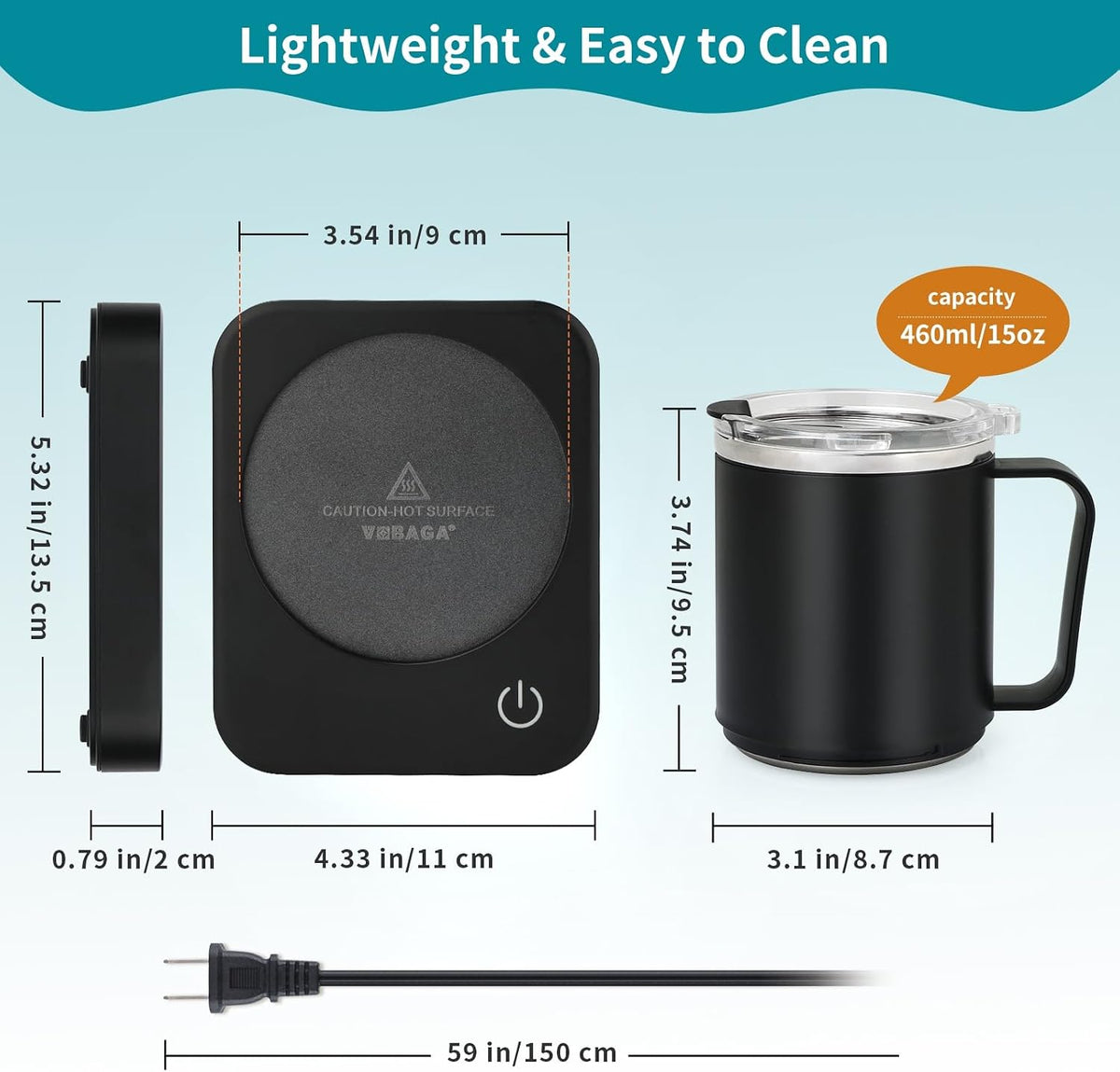 VOBAGA Coffee Mug Warmer for Desk with Auto Shut Off & 3-Temp Settings, Coffee Cup Warmer with Smart Safety Alert Home Office Accessory, Perfect for Coffee, Tea, Milk (Mug for Display)