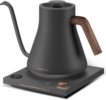 INTASTING Electric Kettles, Gooseneck Electric Kettle, ±1℉ Temperature Control, Stainless Steel Inner, Quick Heating, for Pour Over Coffee, Brew Tea, Boil Hot Water, 0.9L Black