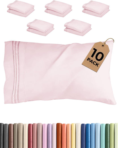 Standard Pillow Cases Set of 10 - Ultra Soft Hotel Quality Pillowcase Covers - Comfy, Cozy & Wrinkle Free - Shrink, Stain and Fade Resistant - Machine Washable Pillow Protectors - 10 Pcs Set - White - Colors A