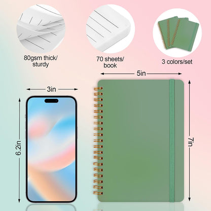Utron 3 PCS Small Spiral Notebook 5x7, Notebooks for Note Taking, Morandi Spiral Journal Notebook, Work Notebook Small Notebooks 5x7 with Strap, Cute Notebooks for Women 70 Sheets/Note Books