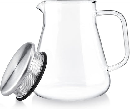 Teabloom One-Touch Tea Maker, 2-in-1 Teapot and Kettle with Stainless Steel Filter Lid for Loose Tea – Stain-Free Borosilicate Glass Teapot (27 Oz) – Tea Connoisseur's Choice