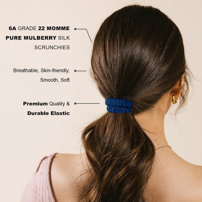 Mulberry Silk Scrunchies 4 Pack - Non Slip, Black Small Thin Silk Scrunchies for Women, Sleepy Ties for Thick Hair