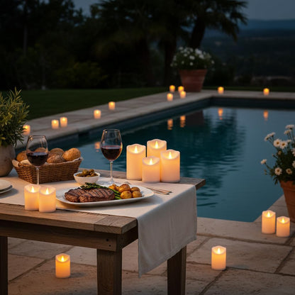 Flameless Candles 4" 5" 6" Outdoor Indoor Pillars Battery Operated Flickering Candles Include 10-Key Remote Timer 400+ Hours by 2 AA Batteries (Ivory Candle - Warm light, 3"D x 4"|5"|6" H - 3 Pack)