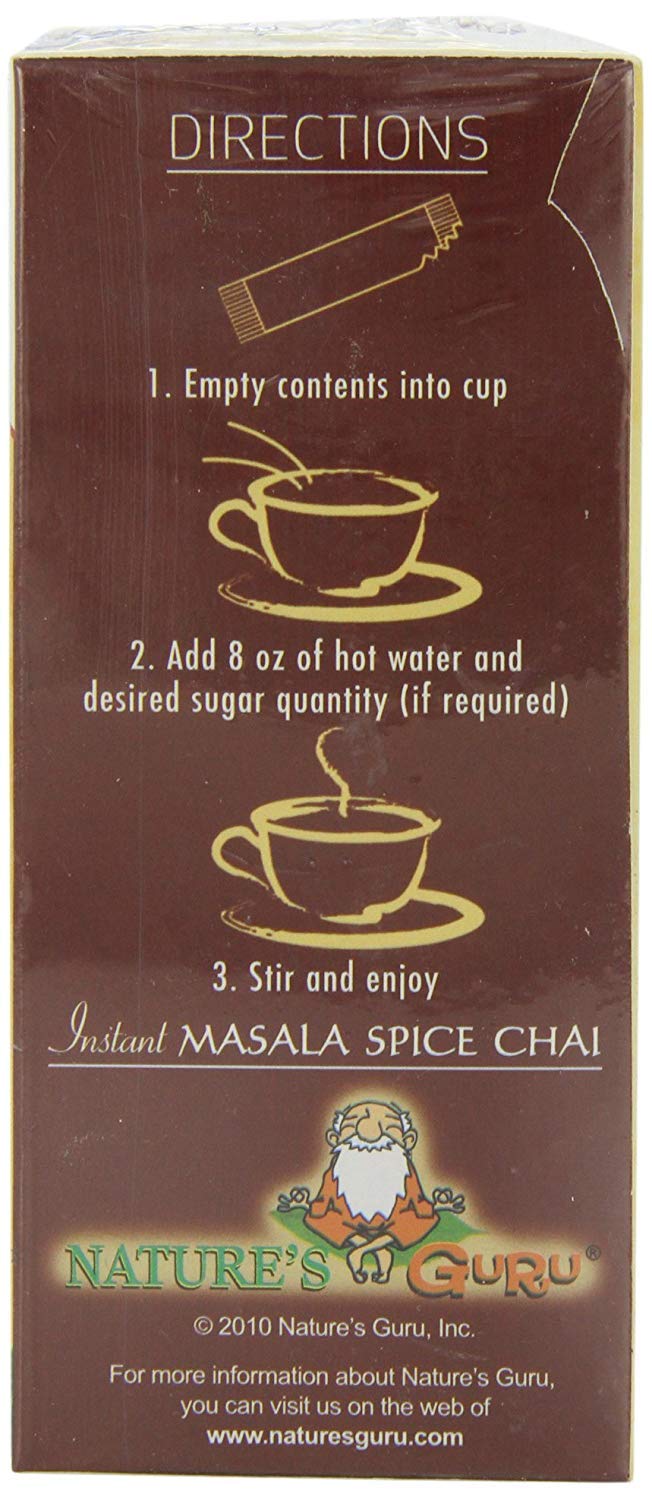 Nature's Guru Instant Masala Spice Chai Tea Drink Mix Sweetened Single Serve On-the-Go Drink Packets, 10 Count (Pack of 4)