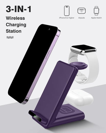 Wireless Charging Station,3 in 1 Charging Stand for Apple Multiple Devices