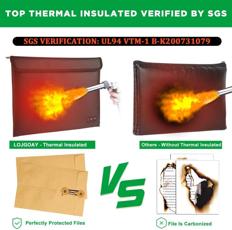 Fireproof Document Bag - with 5200°F Heat Insulated, Waterproof Fireproof Bag with Zipper, 8 Layers of Functional Materials, Fireproof Money Bag for Cash/Documents/Valuables, Fire bag 11"x7.7"