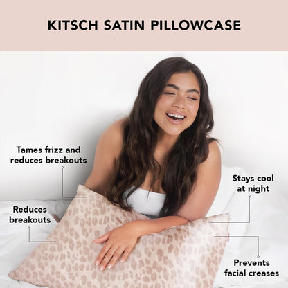 Kitsch Satin Pillowcase with Zipper for Hair & Skin - Softer Than Silk Pillow Cases, Smooth Cooling Satin Pillow Case, Wrinkle-Free, Machine Washable - Pillow Cases Standard Size (19x26) - Blush