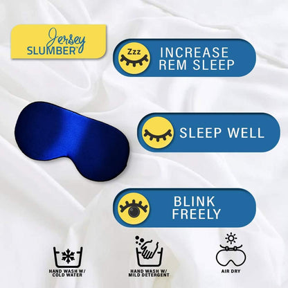 Jersey Slumber 100% Silk Sleep Mask for Women Men Side Sleeper - Light Blocking Eye Mask for Sleeping, Zero Pressure Soft Blindfold, Adjustable Strap, Silk Eye Cover for Travel Nap - Black