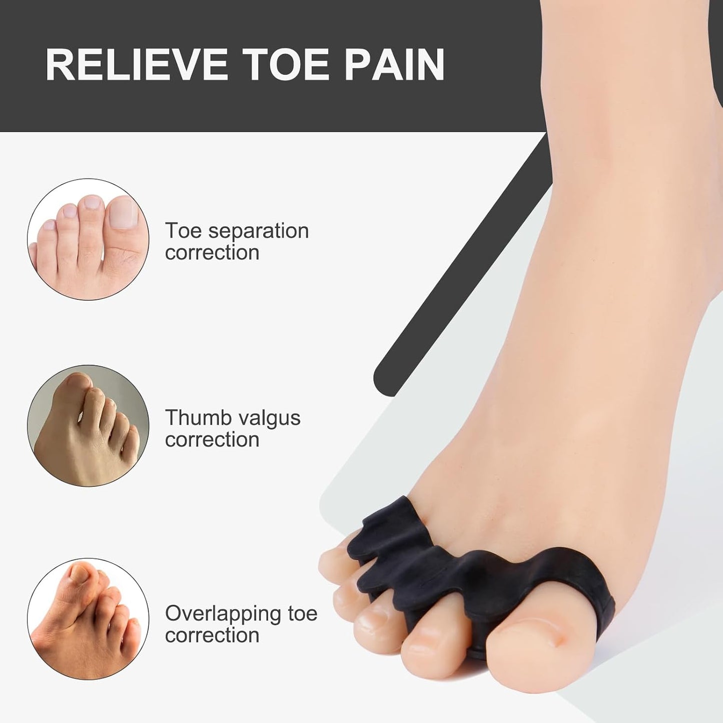 Pure Comfort Silicone Toe Separators – White – Bunion Corrector & Hammertoe Straightener for Overlapping Toes, Plantar Fasciitis Relief – Adjustable Gel Toe Spacers for Yoga, Running & Daily Wear – Washable & Reusable (2 Pairs)