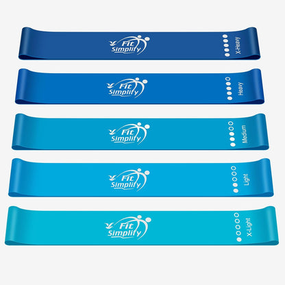Fit Simplify Resistance Loop Exercise Bands with Instruction Guide and Carry Bag, Set of 5