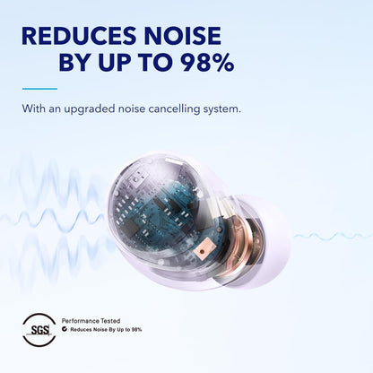 Soundcore by Anker Space A40 Auto-Adjustable Active Noise Cancelling Wireless Earbuds, Reduce Noise by Up to 98%, 50H Playtime, Comfortable Fit, App Customization, Wireless Charge (White)