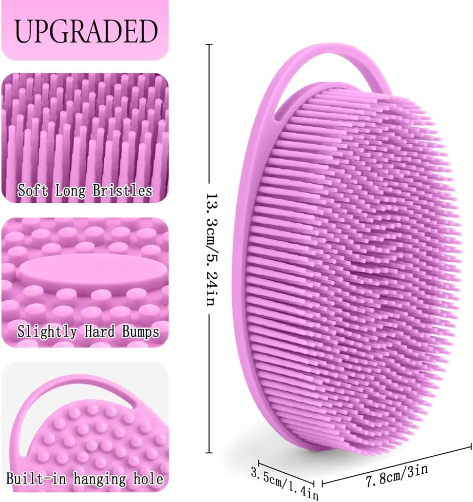 PQRUU 3 Pack Silicone Body Scrubber, Exfoliating Soft Loofah Bath Body Scrubbers for Use in Shower, Exfoliating Body Scrubber Fit for All Kinds of Skin, Rapid Foaming Black+Blue+Pink