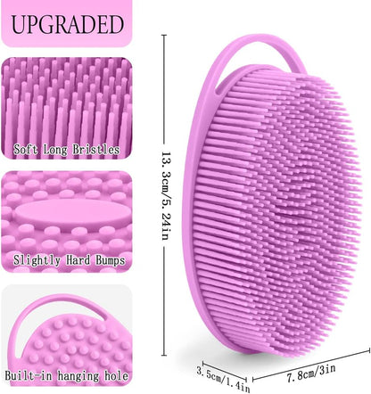 PQRUU 3 Pack Silicone Body Scrubber, Exfoliating Soft Loofah Bath Body Scrubbers for Use in Shower, Exfoliating Body Scrubber Fit for All Kinds of Skin, Rapid Foaming Black+Blue+Pink